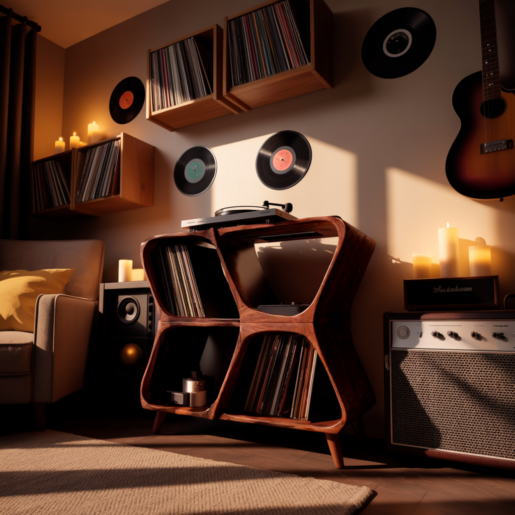 Sculpted Solid Wood Record Player Cabinet with Curved Edges - view 2