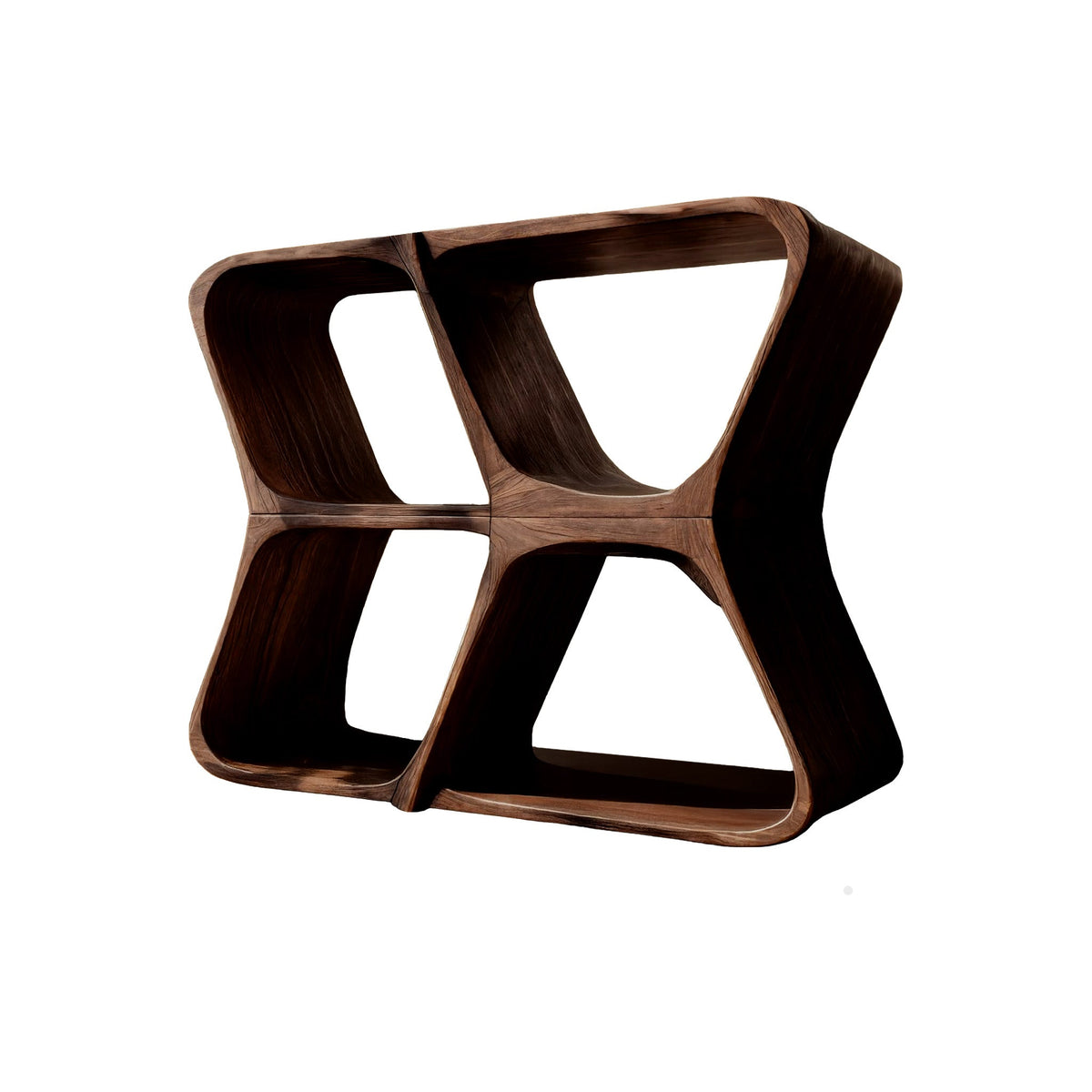 Sculpted Solid Wood Record Player Cabinet with Curved Edges in Dark Walnut finish