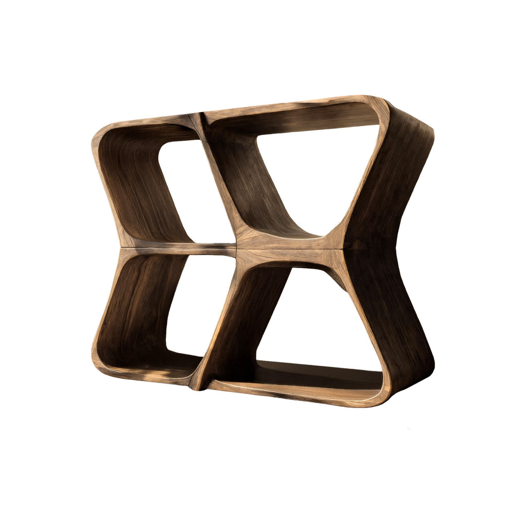 Sculpted Solid Wood Record Player Cabinet with Curved Edges in Natural Oak finish