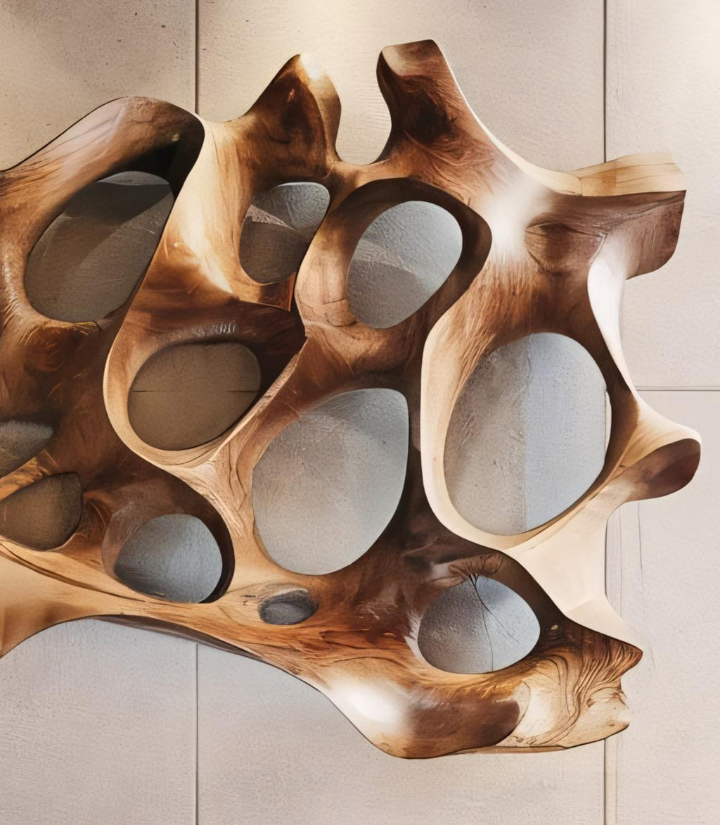 Carved Solid Wood Wall Art Panel in Rustic Modern Style - view 3