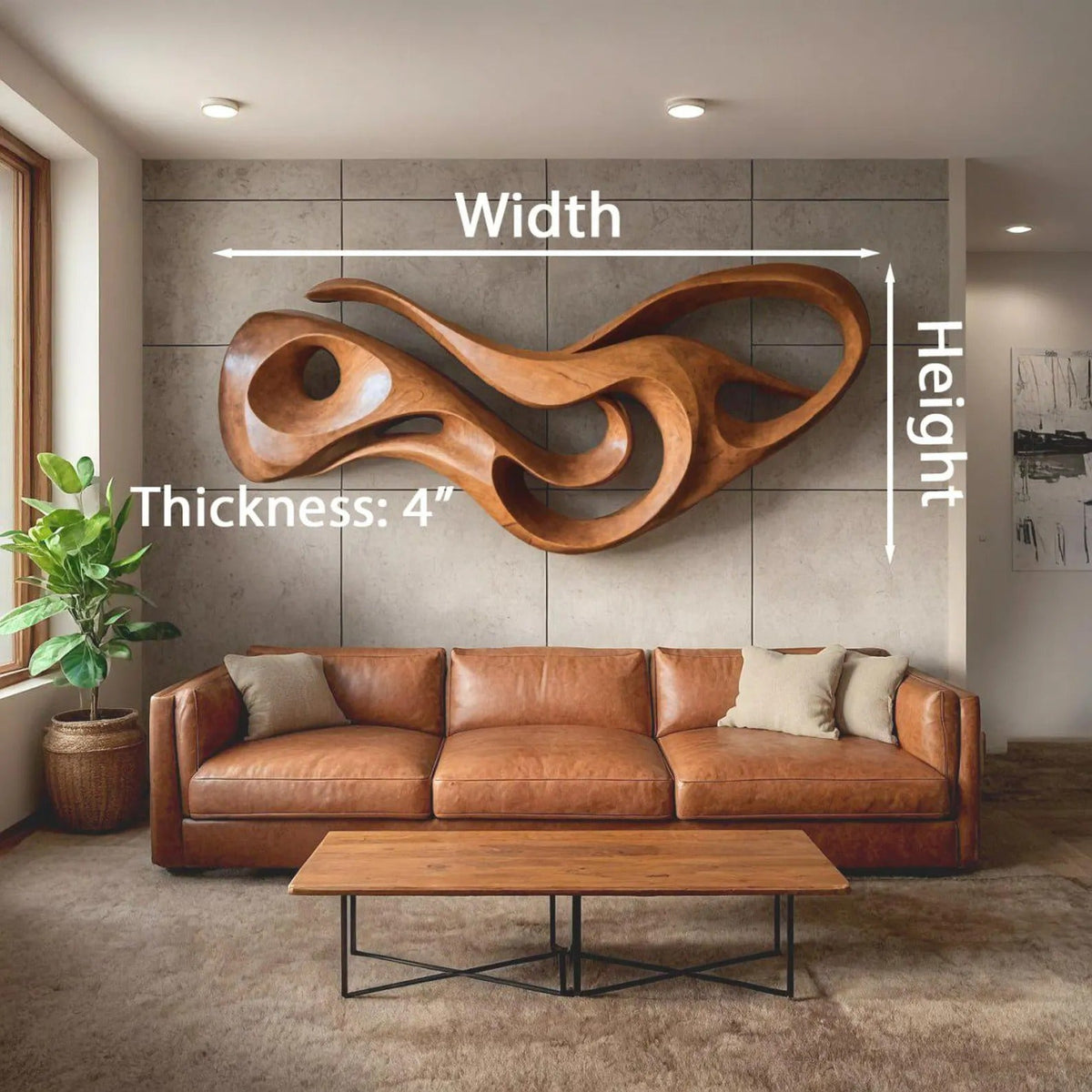 Modern Abstract Carved Solid Wood Wall Sculpture - view 4