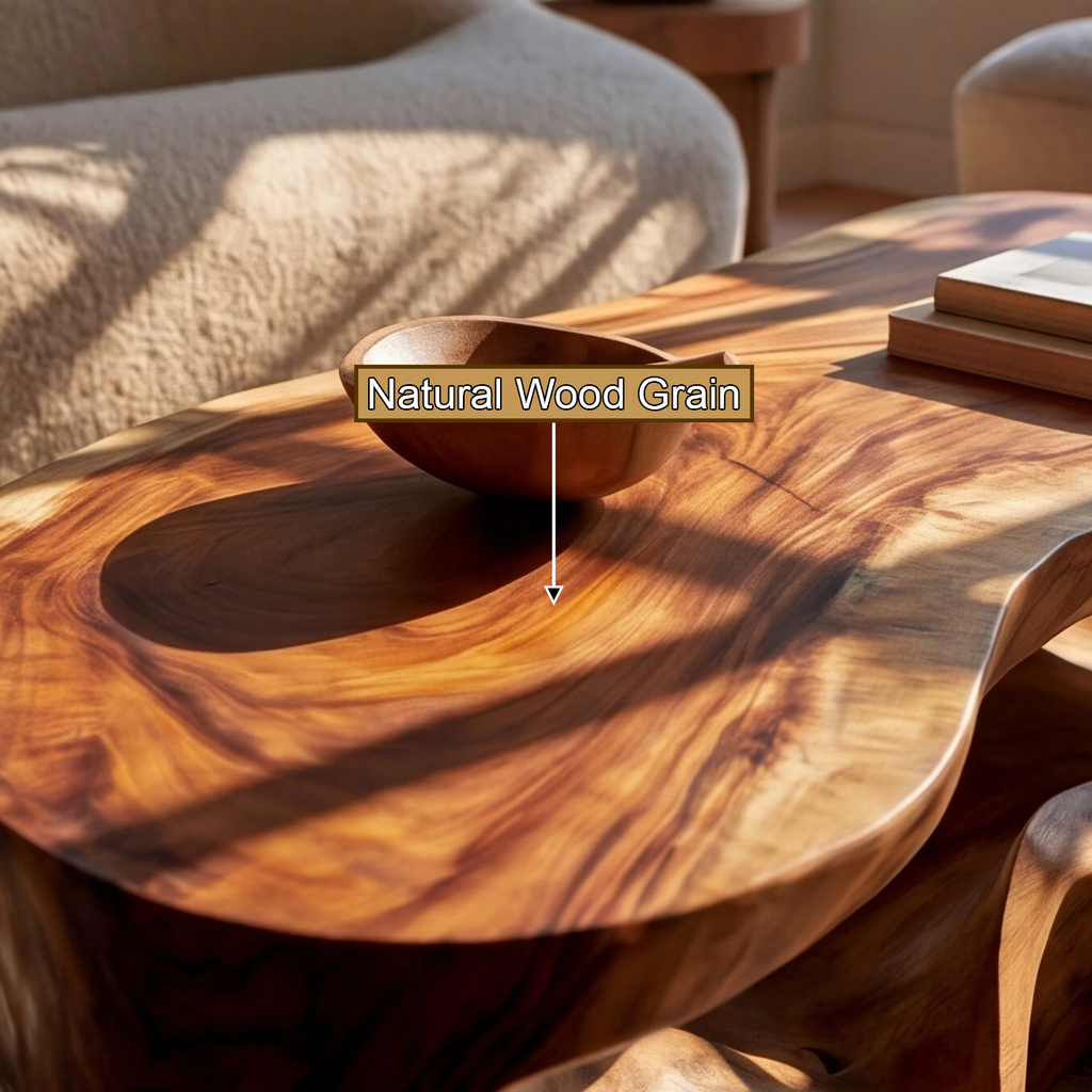 Freeform Sculpted Solid Hardwood Coffee Table with Carved Base - view 9