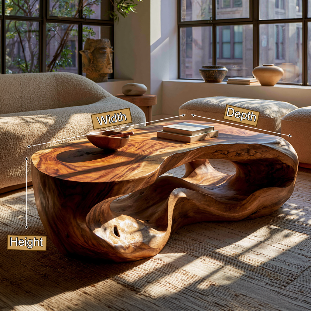 Freeform Sculpted Solid Hardwood Coffee Table with Carved Base - view 8