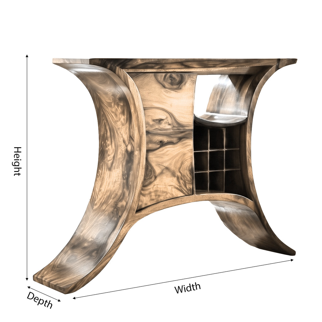 Solid Wood Sculptural Bar Cabinet with Wine and Stemware Storage - view 5