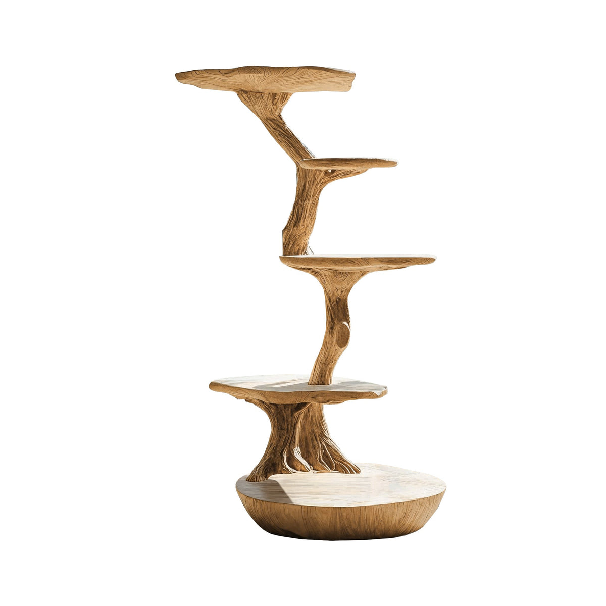 Lignum Sculpted Solid Hardwood Cat Tree with Staggered Platforms in Natural Oak finish