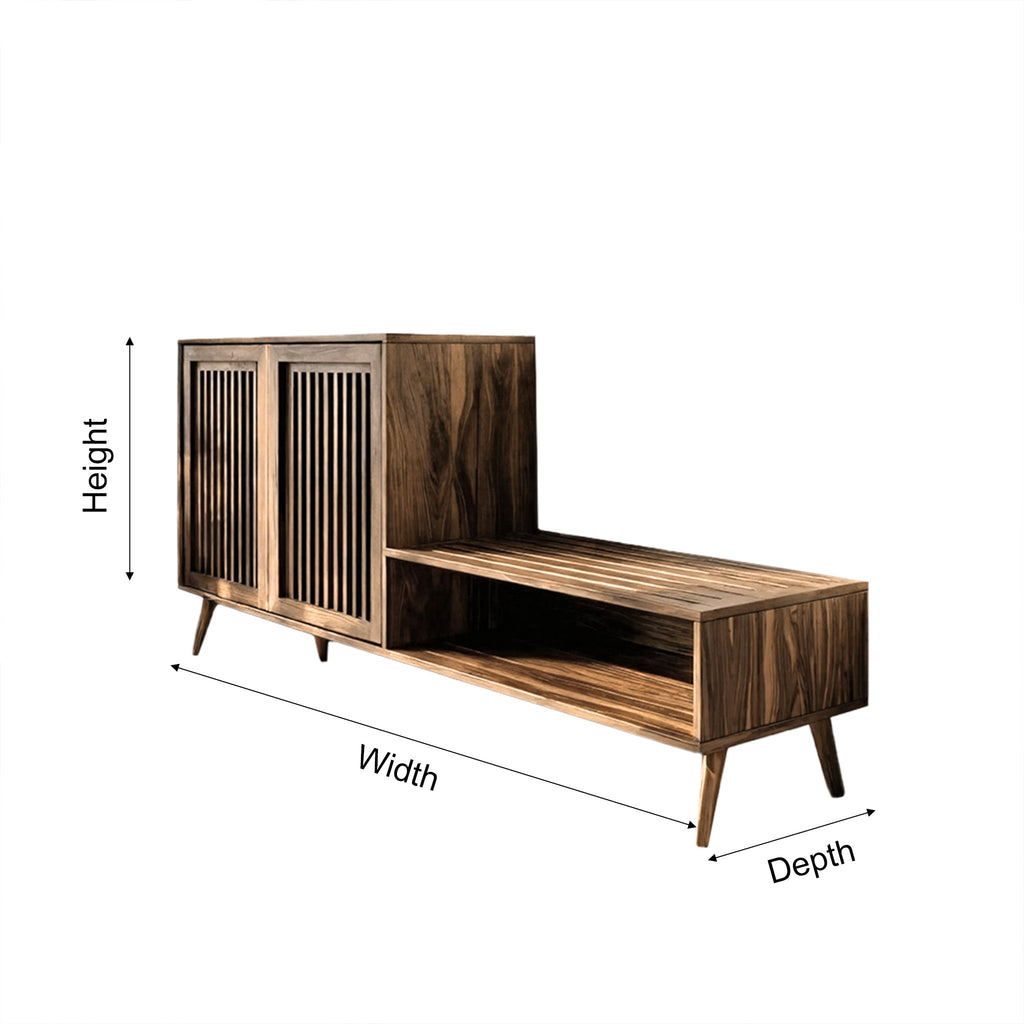 Solid Wood Entryway Bench and Shoe Rack with Slatted Low Cabinet - view 5