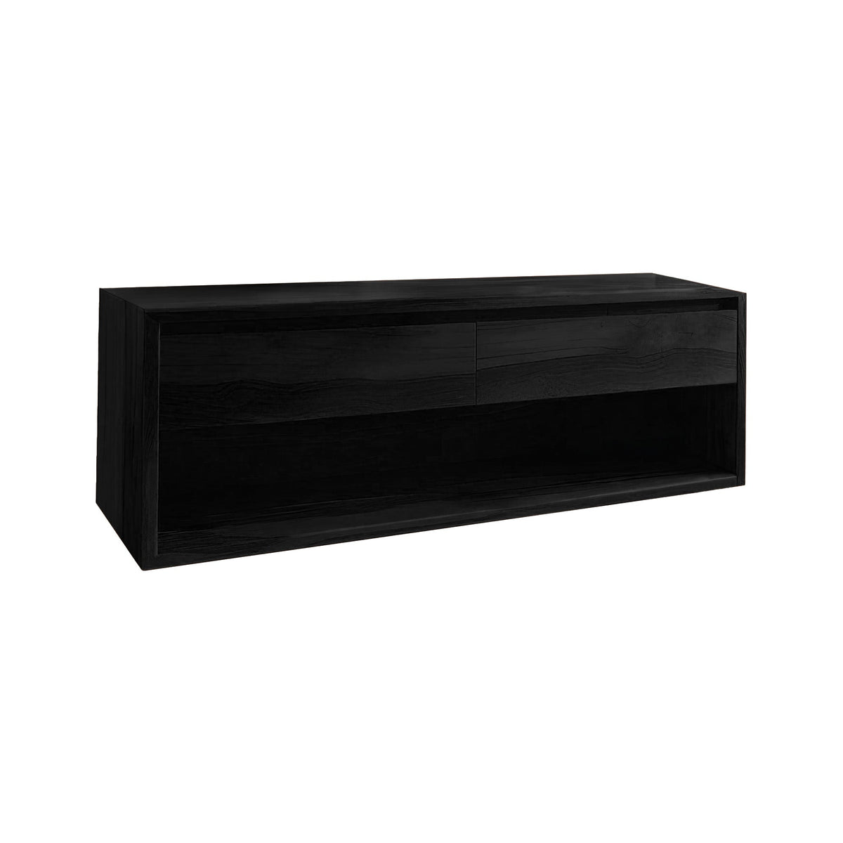 Japandi Solid Wood Floating Bathroom Vanity with Hidden Drawers in Black finish