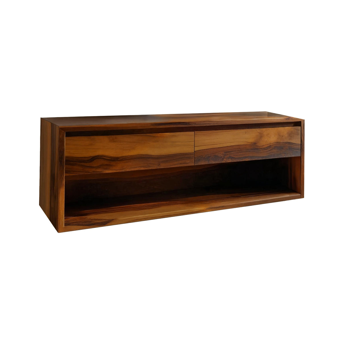 Japandi Solid Wood Floating Bathroom Vanity with Hidden Drawers in Brown finish