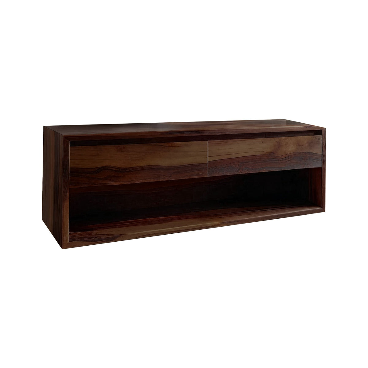 Japandi Solid Wood Floating Bathroom Vanity with Hidden Drawers in Dark Walnut finish