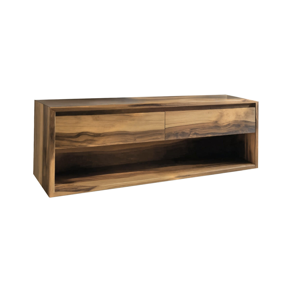 Japandi Solid Wood Floating Bathroom Vanity with Hidden Drawers in Natural Oak finish