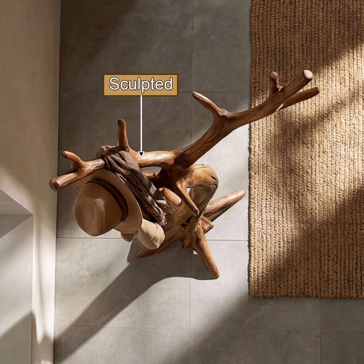 Sculpted Solid Hardwood Tree Coat Rack with Curved Trunk - view 9