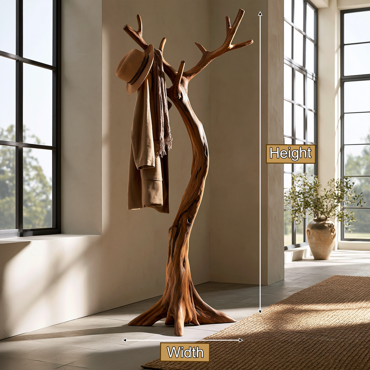 Sculpted Solid Hardwood Tree Coat Rack with Curved Trunk - view 8
