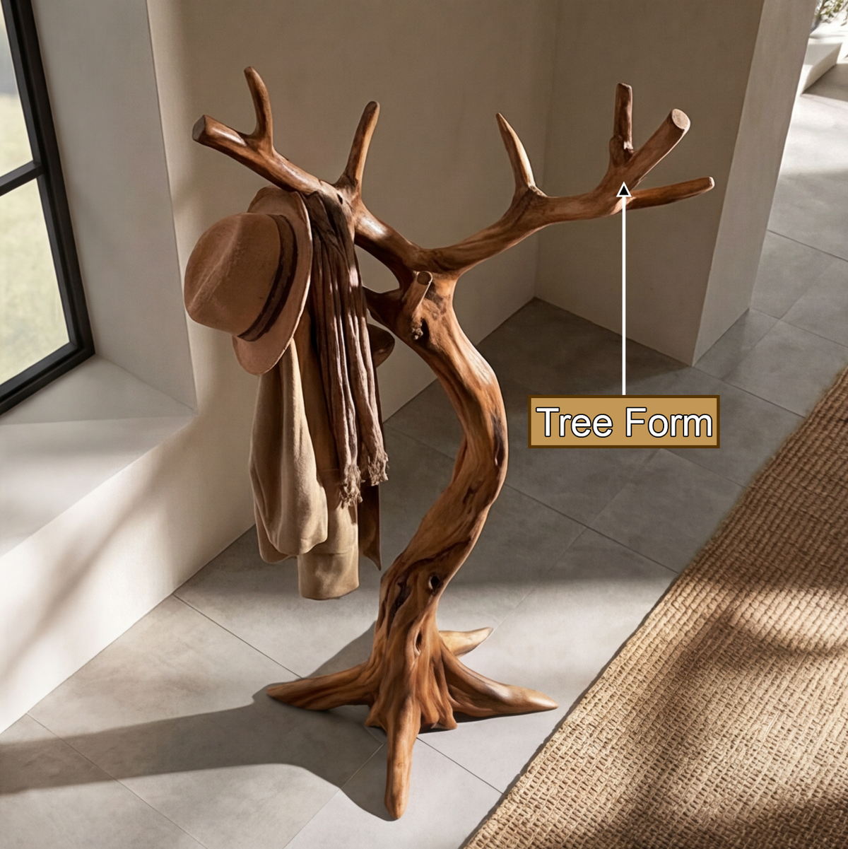Sculpted Solid Hardwood Tree Coat Rack with Curved Trunk - view 10