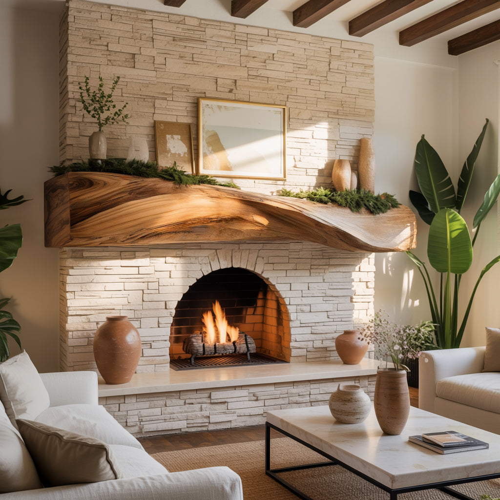 Wave-Form Solid Wood Floating Fireplace Mantel Shelf