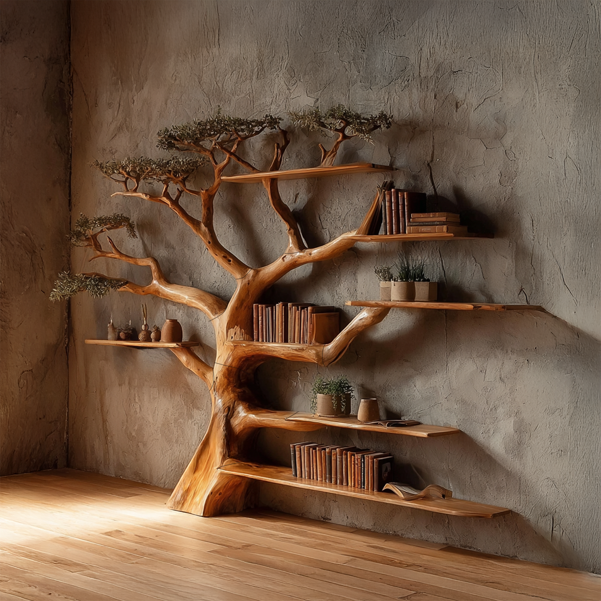 Rustic Tree Branch Bookshelf for Living Room and Library Walls