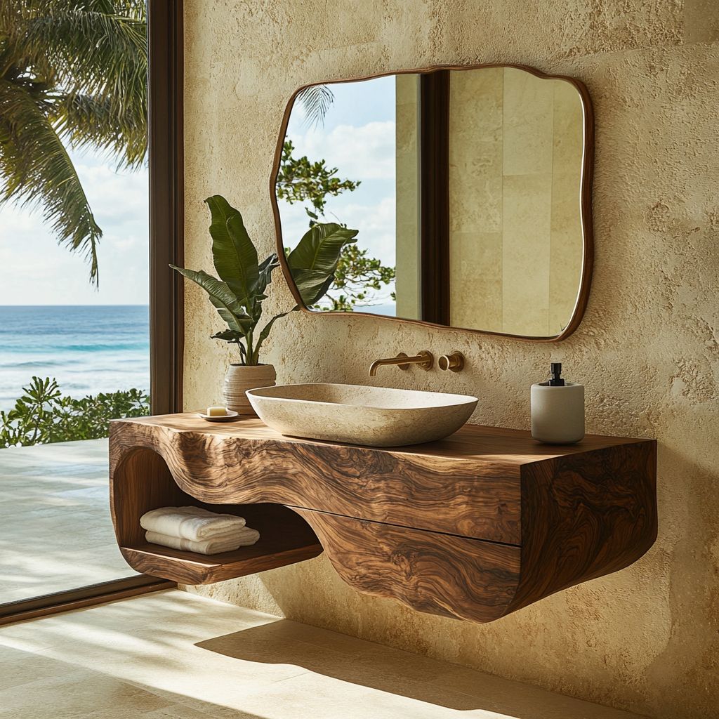 Sculpted Solid Wood Floating Bathroom Vanity with Drawer
