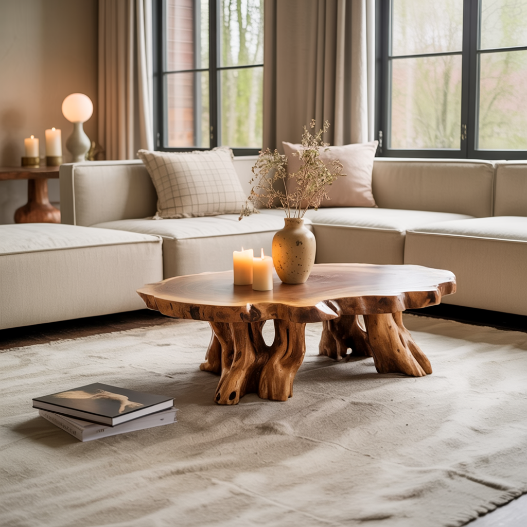 Teak Root Coffee Table with Sculptural Root-Form Base
