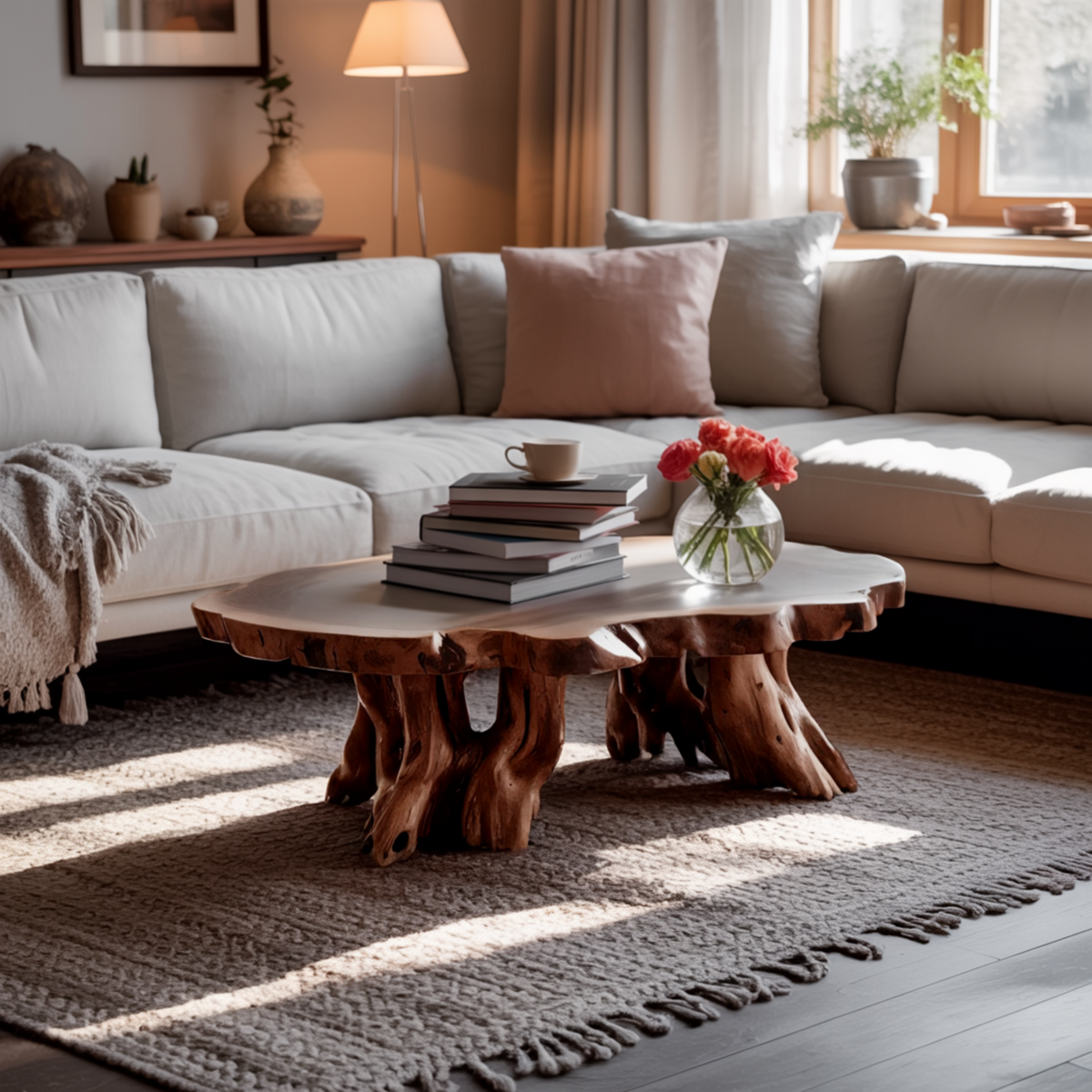 Teak Root Coffee Table with Sculptural Root-Form Base - view 3