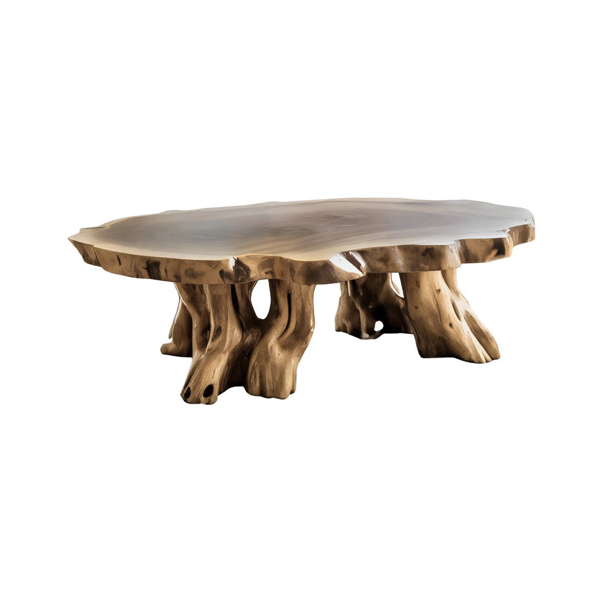 Teak Root Coffee Table with Sculptural Root-Form Base in Natural Oak finish