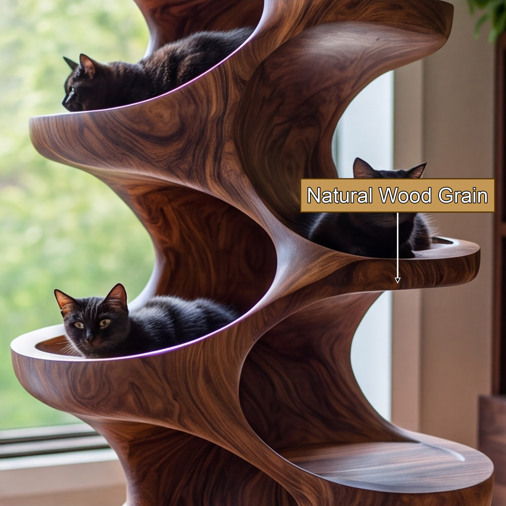 Sculpted Solid Wood Cat Tree with Hollowed Perching Platforms - view 4