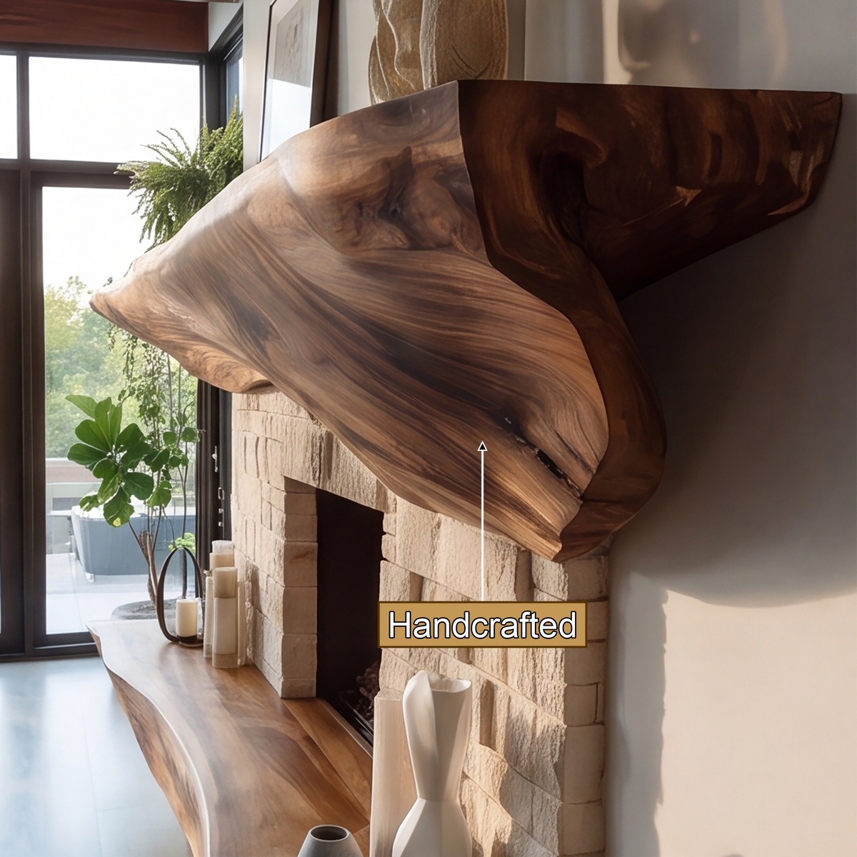 Sculpted Solid Hardwood Floating Fireplace Mantel Shelf - view 11