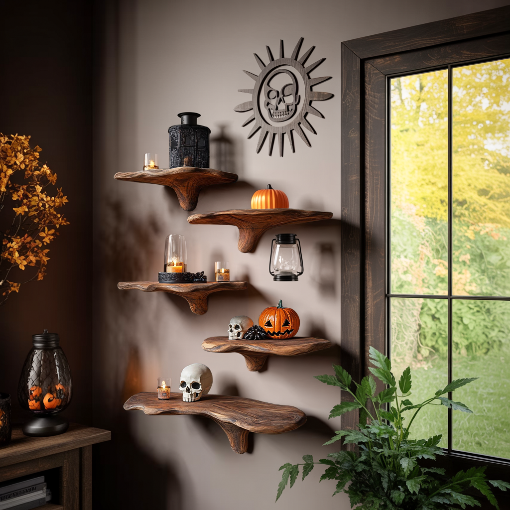 Live Edge Solid Wood Mushroom Floating Shelf, Mid-Century Style - view 2