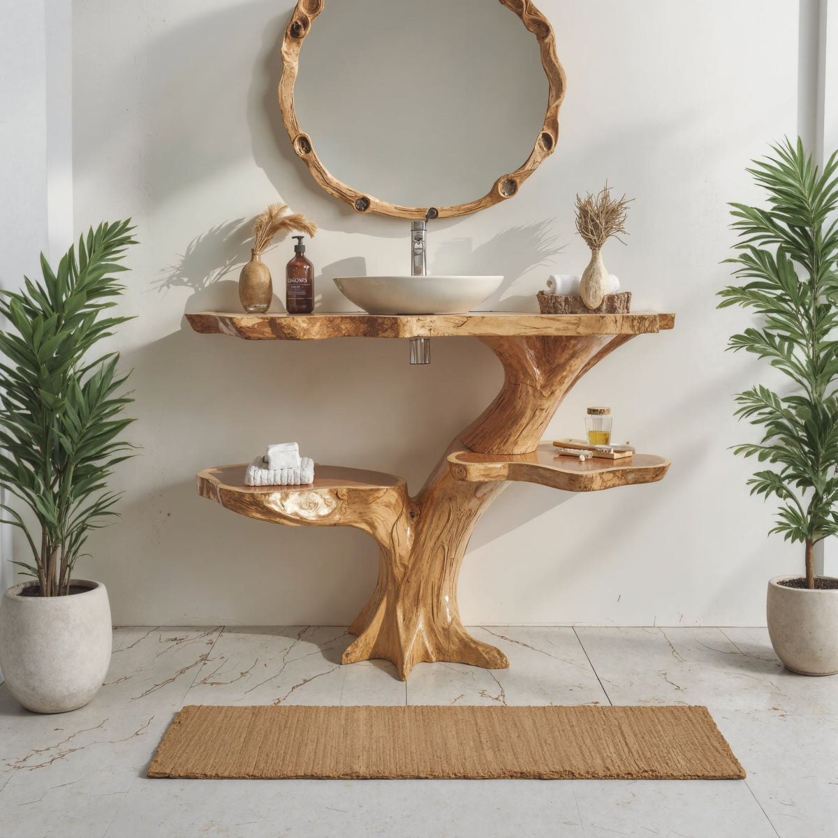 Live Edge Wood Floating Bathroom Vanity Counter Shelf - view 2