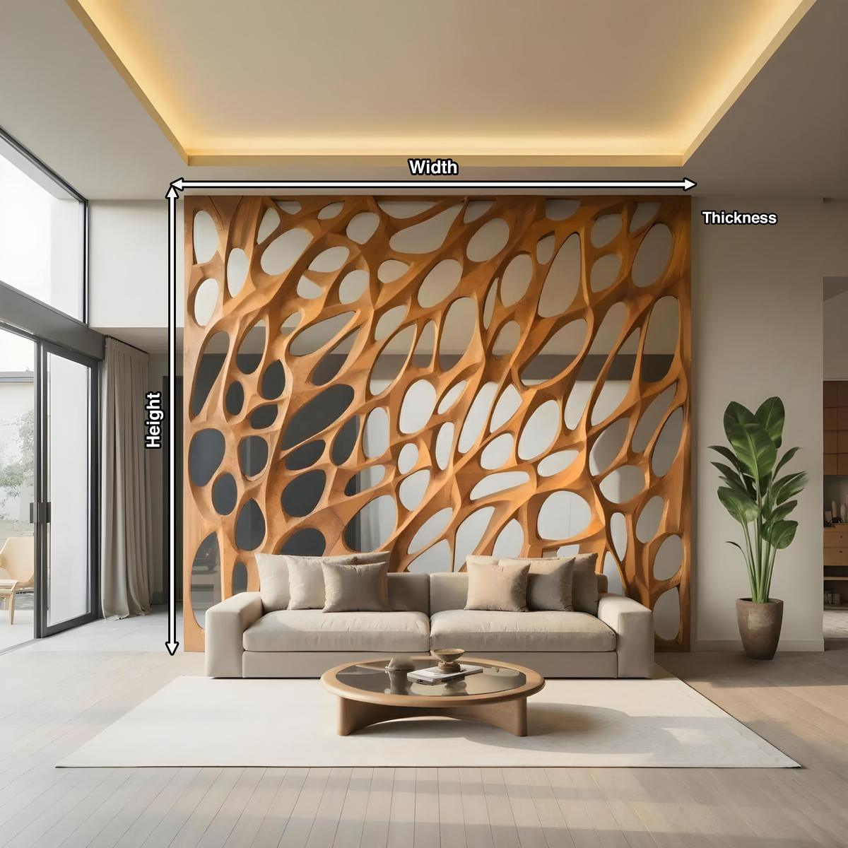Modern Organic Solid Wood Room Divider with Cellular Openings - view 8