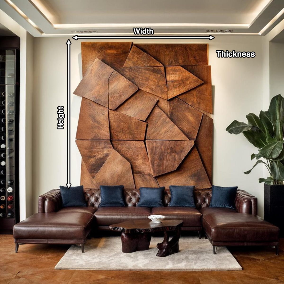 Solid Wood Geometric Wall Art with Layered Faceted Panels - view 8