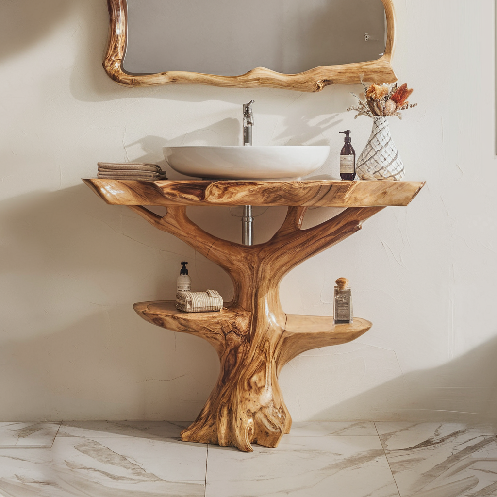 Reclaimed Wood Live Edge Bathroom Vanity in Farmhouse Style - view 3