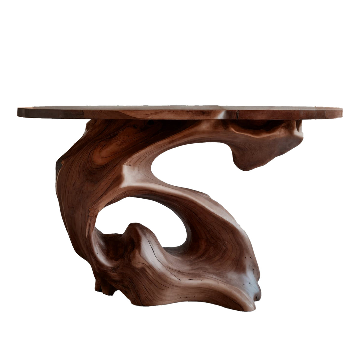 Live Edge Slab Console Table with Sculptural Solid Wood Base in Dark Walnut finish
