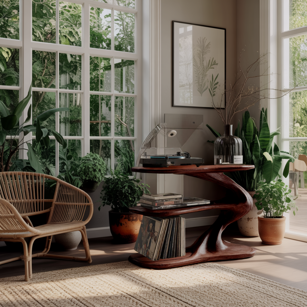 Sculpted Solid Wood Record Player Stand with Wave Contours - view 4