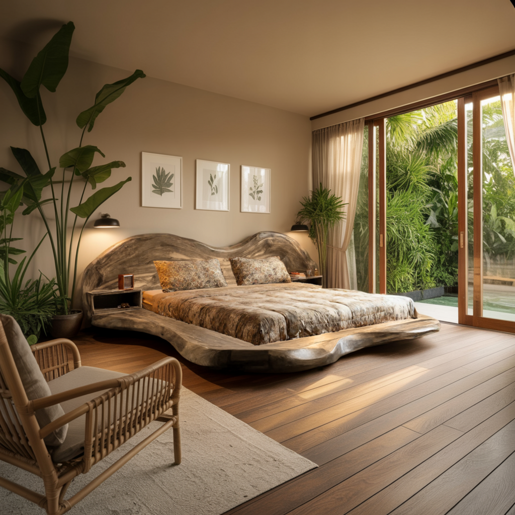 Solid Wood Wave Platform Bed Frame with Sculpted Headboard - view 5