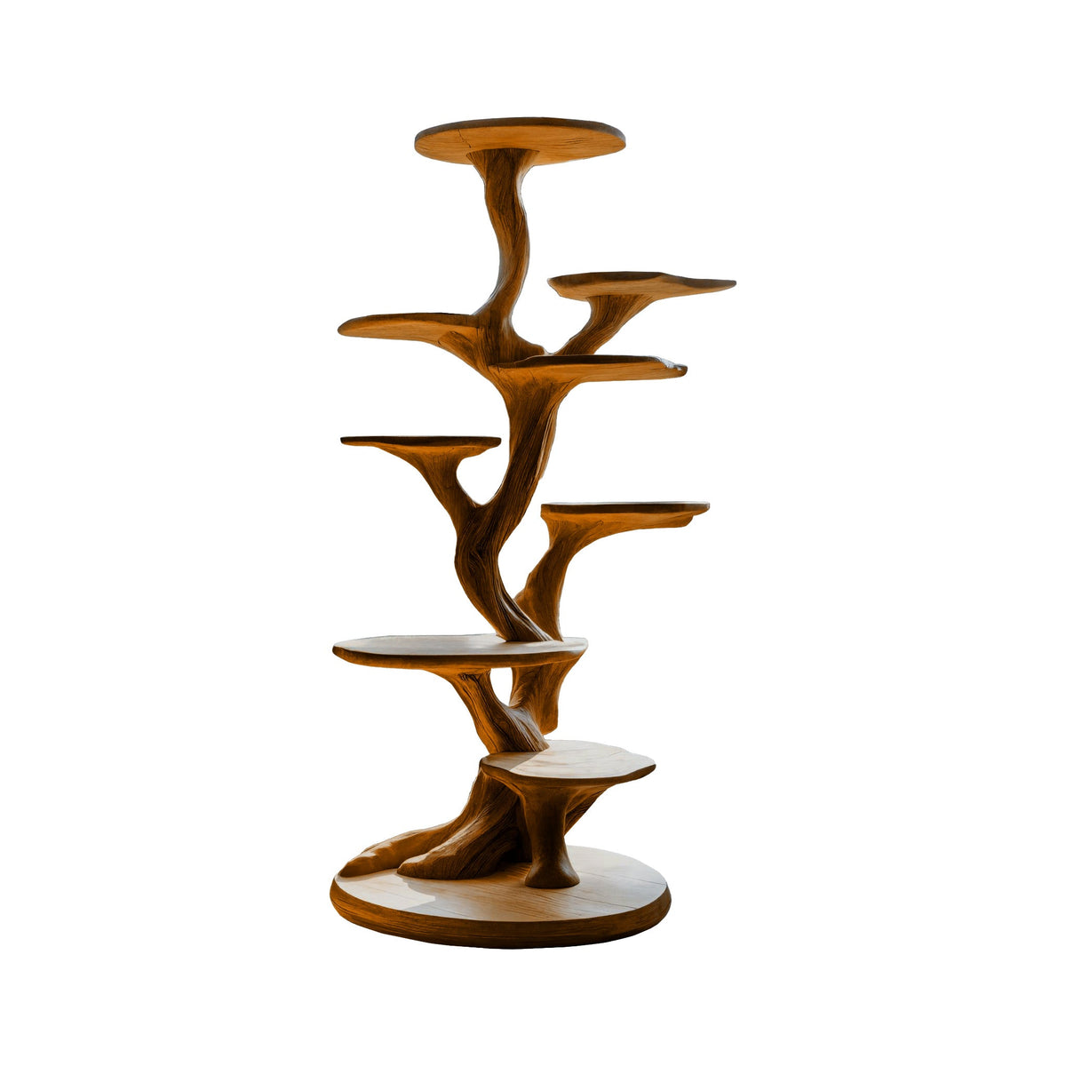 Sculpted Solid Wood Tree-Inspired Cat Tree with Staggered Platforms in Brown finish