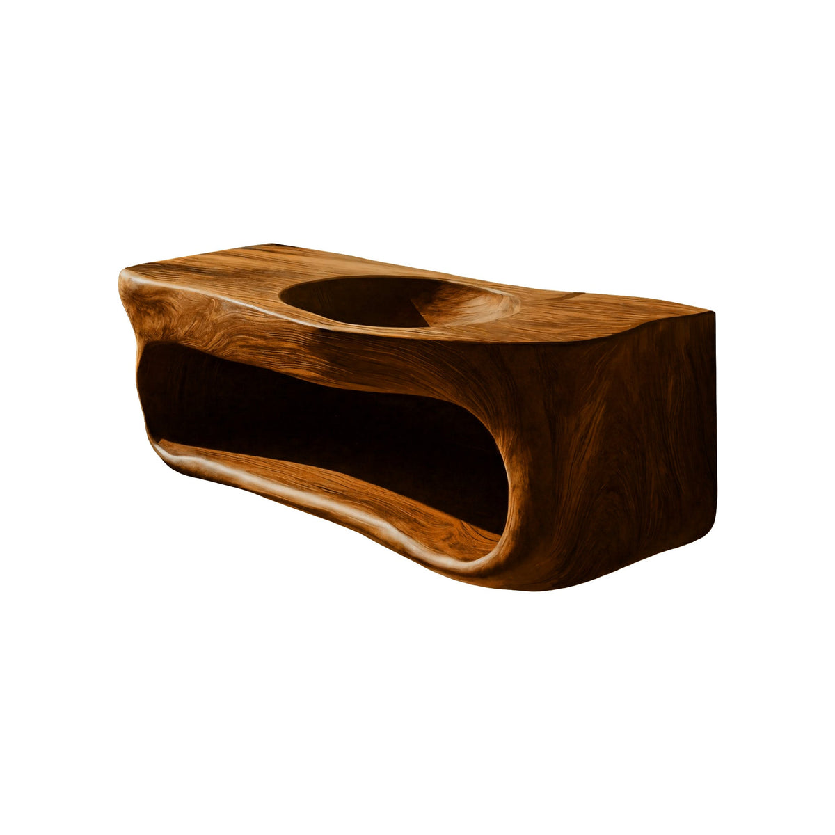 Solid Wood Floating Bathroom Vanity with Carved Integrated Sink in Brown finish