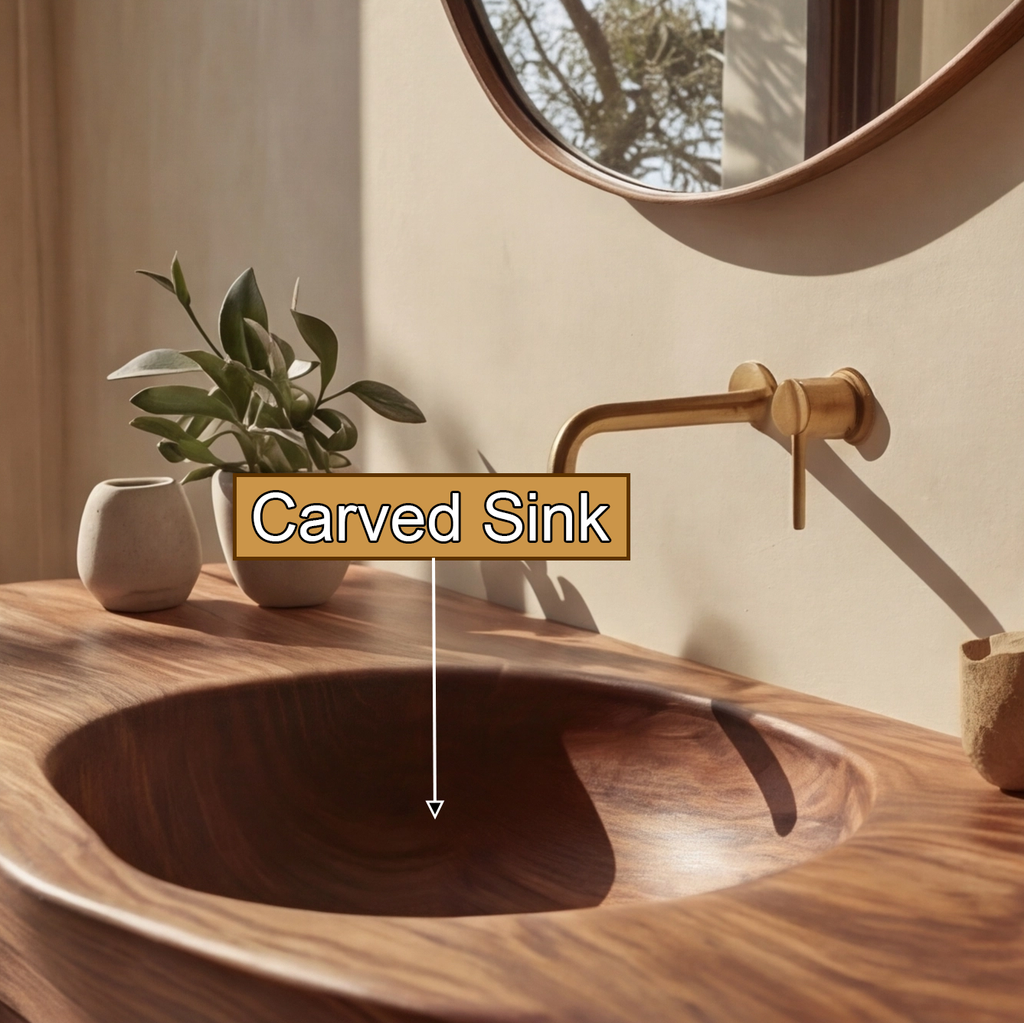 Solid Wood Floating Bathroom Vanity with Carved Integrated Sink - view 4