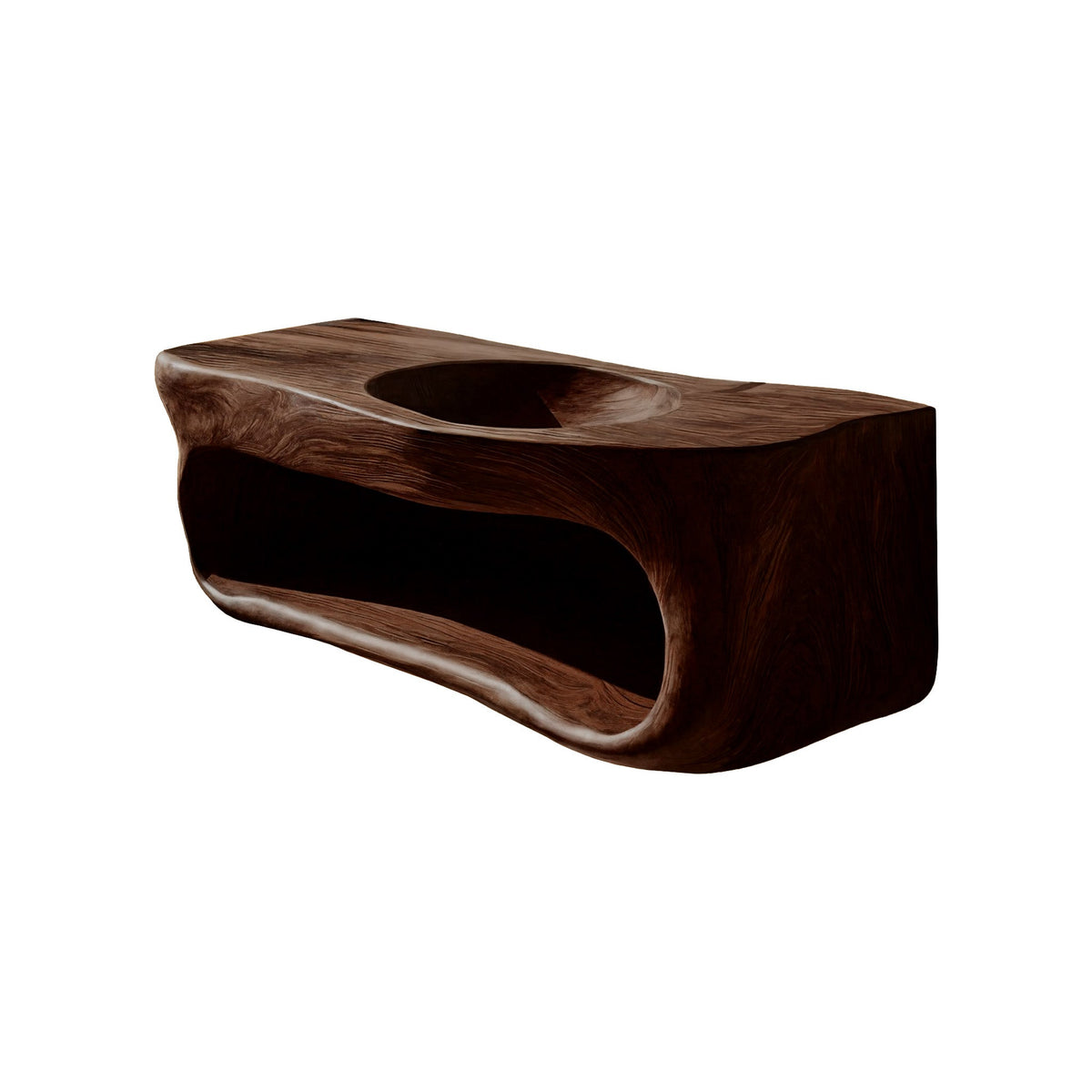 Solid Wood Floating Bathroom Vanity with Carved Integrated Sink in Dark Walnut finish