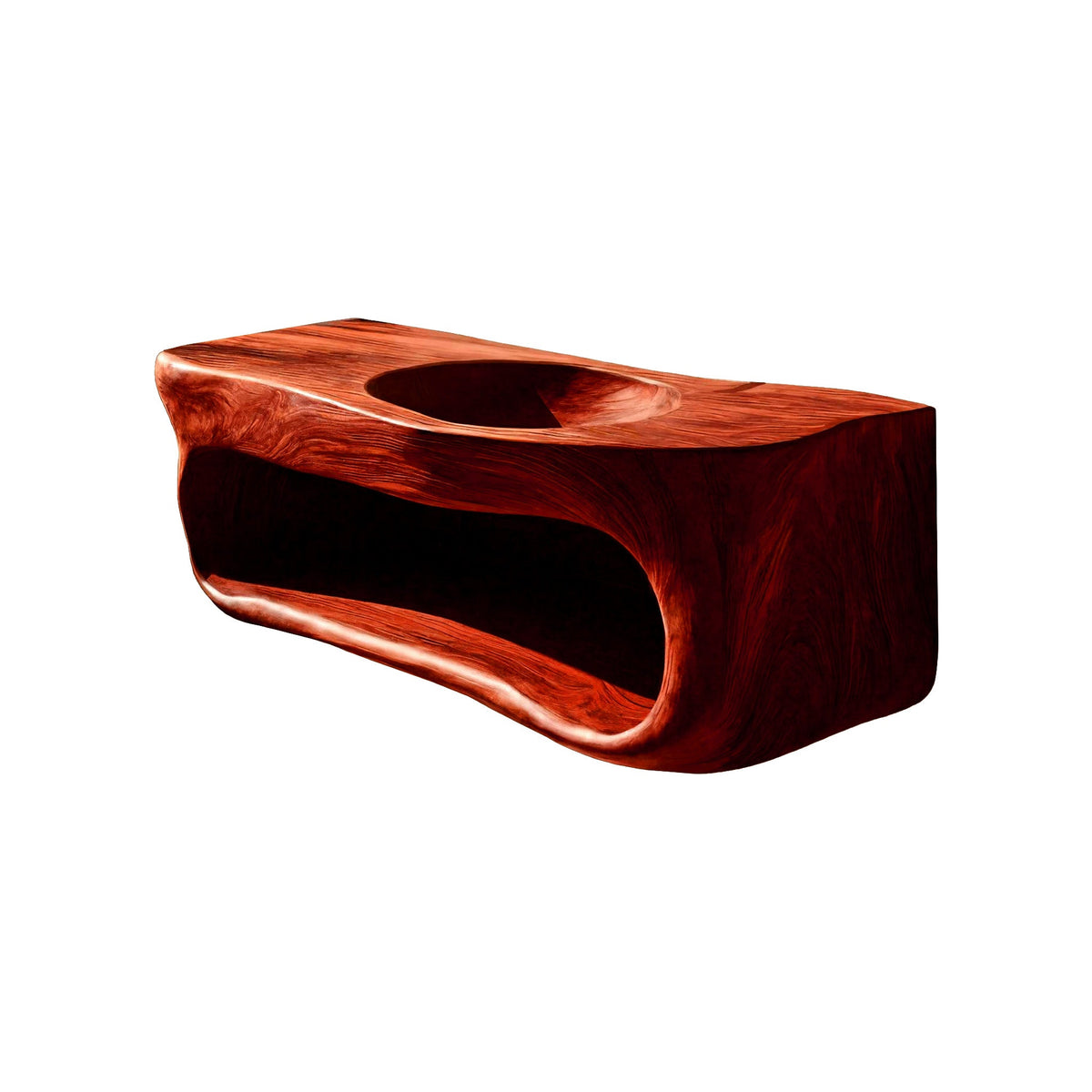 Solid Wood Floating Bathroom Vanity with Carved Integrated Sink in Mahogany finish