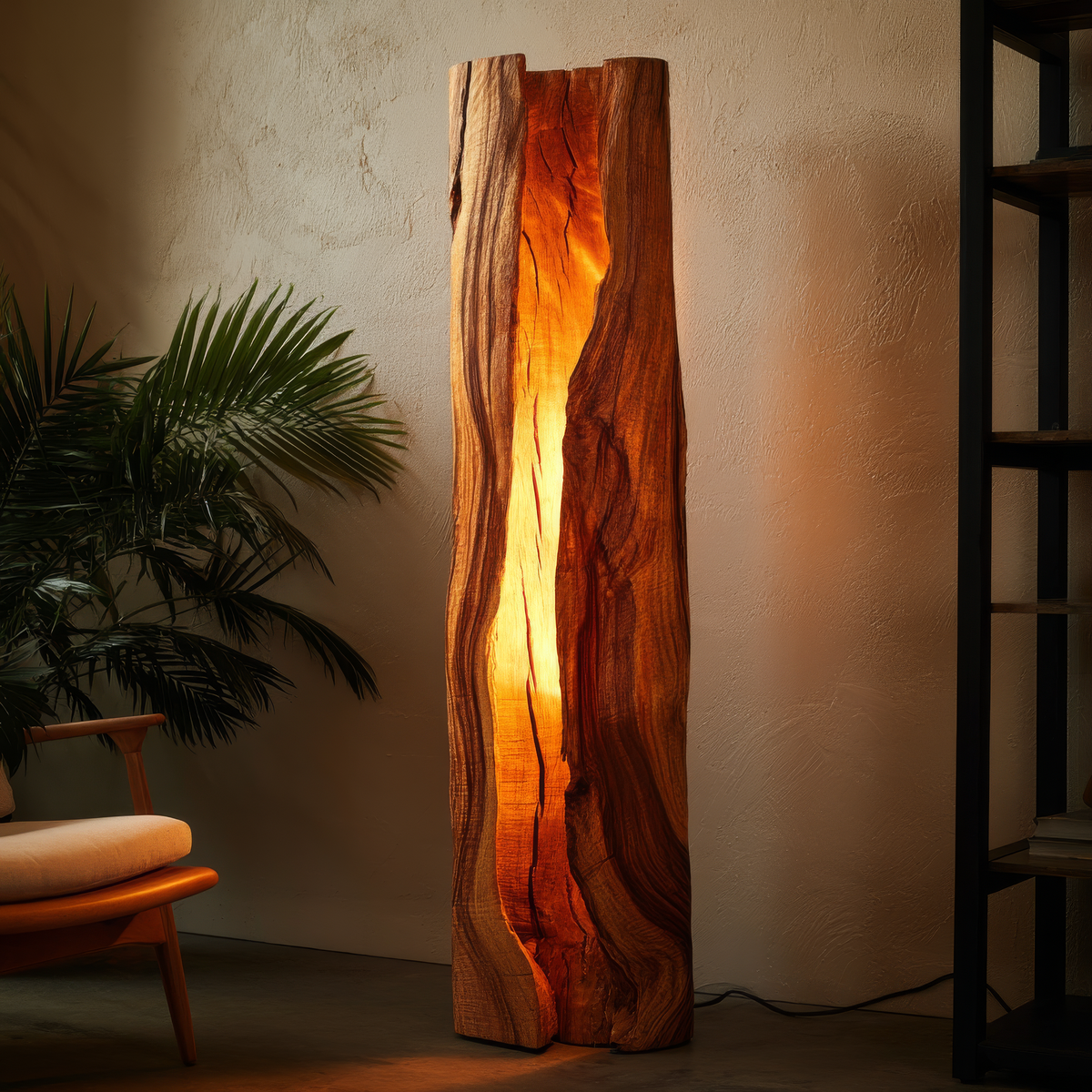 Live Edge Solid Wood Floor Lamp with Integrated LED Center Split