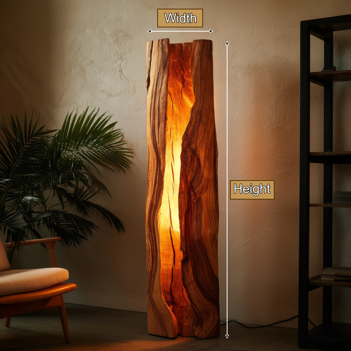 Live Edge Solid Wood Floor Lamp with Integrated LED Center Split - view 8