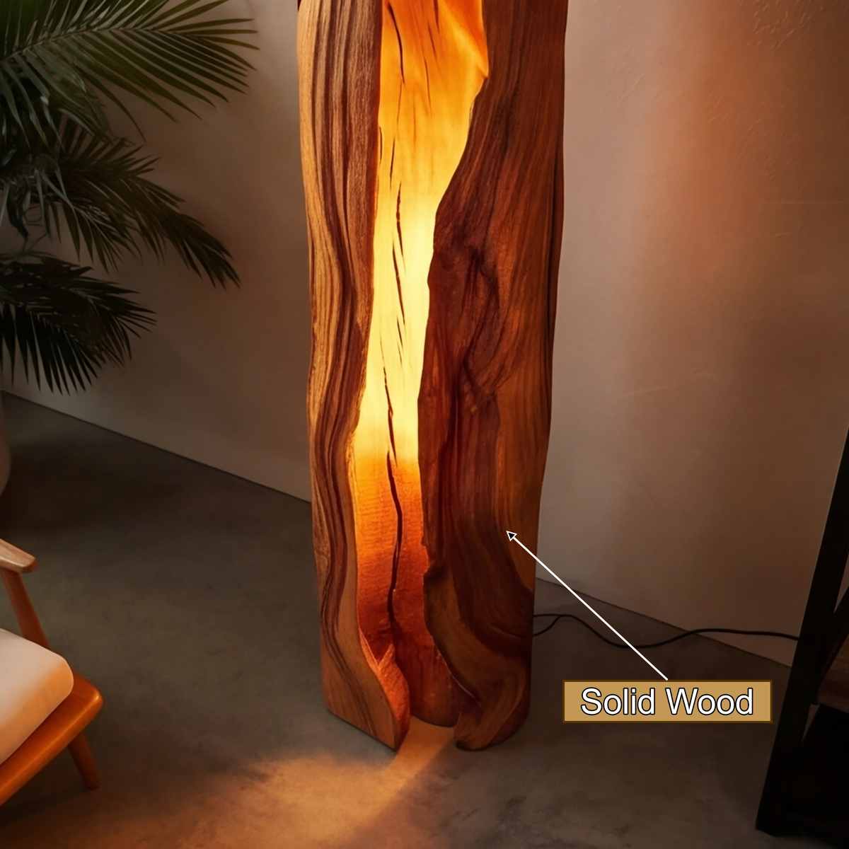 Live Edge Solid Wood Floor Lamp with Integrated LED Center Split - view 11