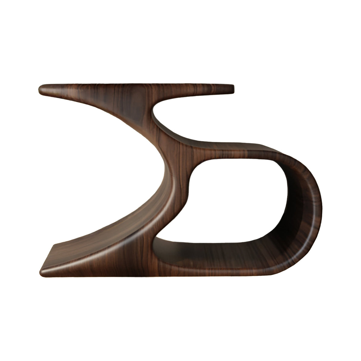 Sculpted Solid Wood Record Player Stand with Curved Vinyl Storage in Dark Walnut finish