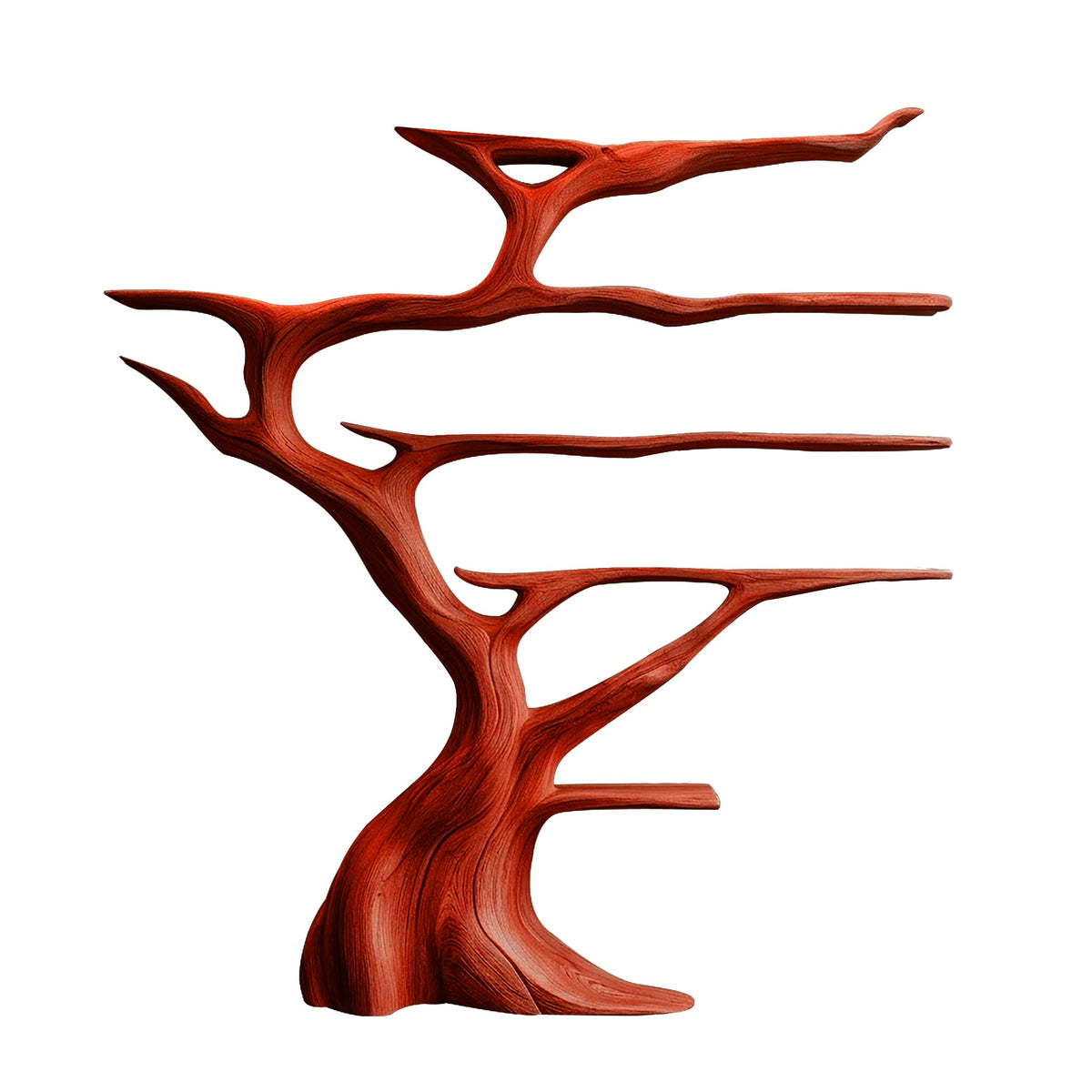 Solid Hardwood Tree Wine Rack with Integrated LED Backlighting in Mahogany finish