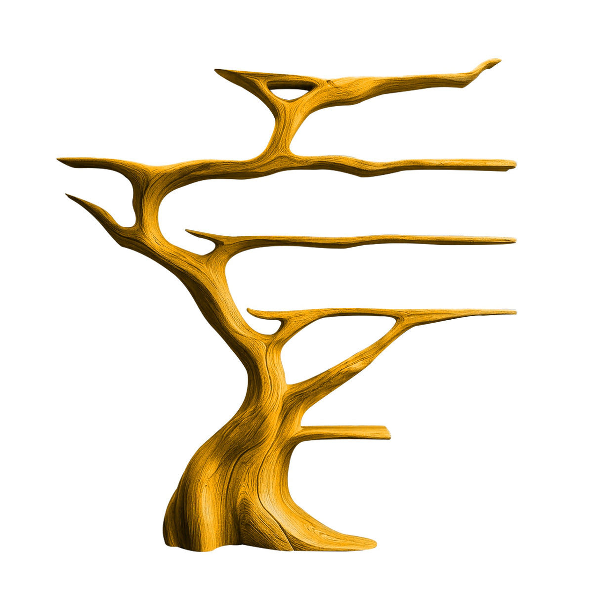 Solid Hardwood Tree Wine Rack with Integrated LED Backlighting in Teak finish