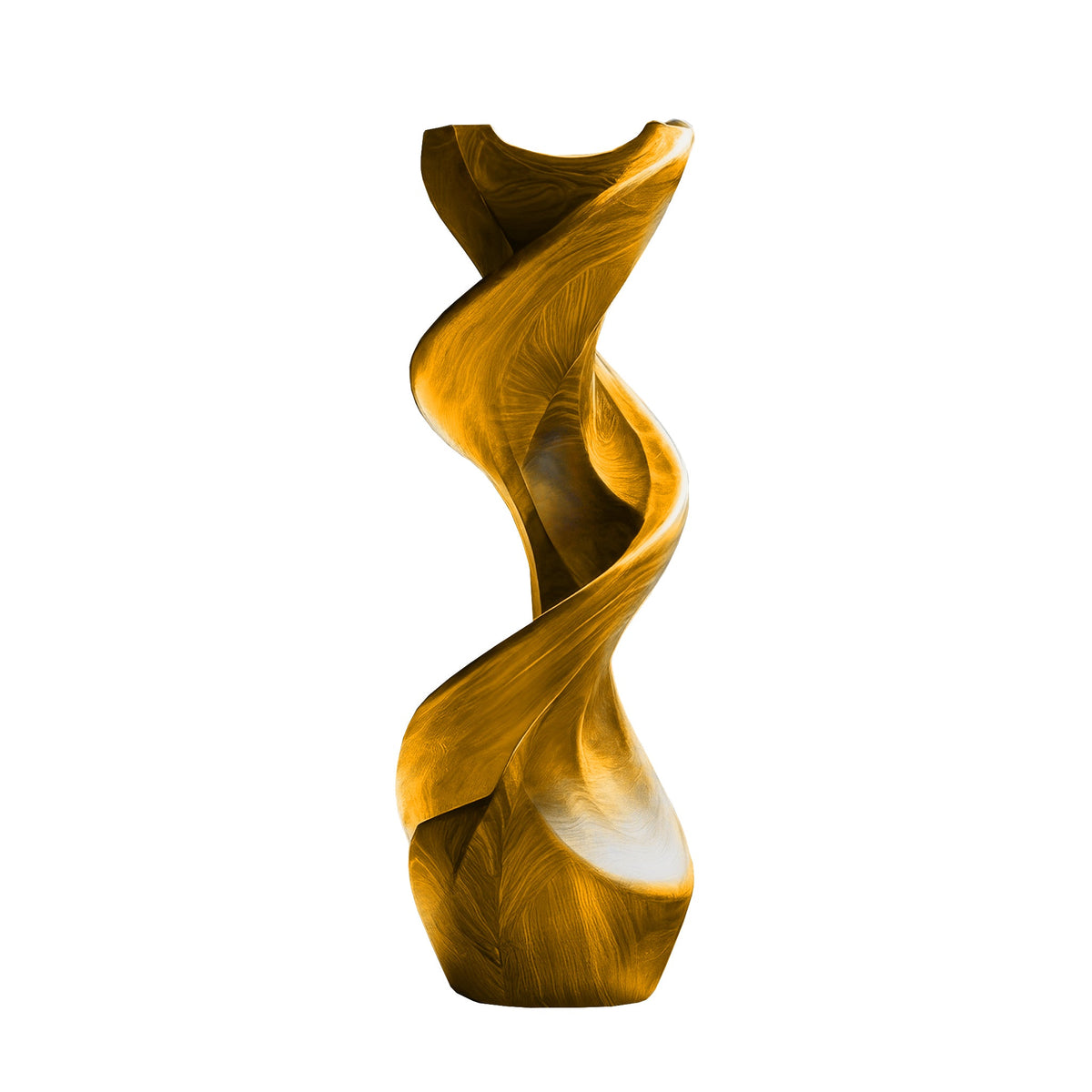 Twisted Solid Hardwood Pedestal Stand with Ribbon Spiral Form in Teak finish