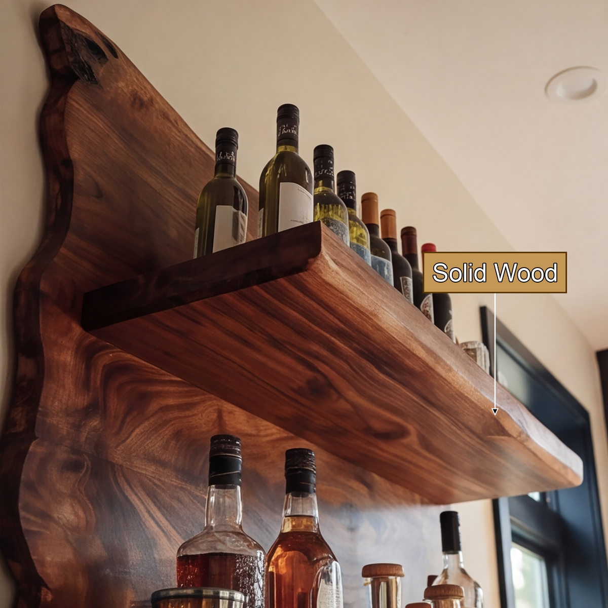 Live Edge Wood Wall Wine Shelf with Integrated Stemware Rack - view 10