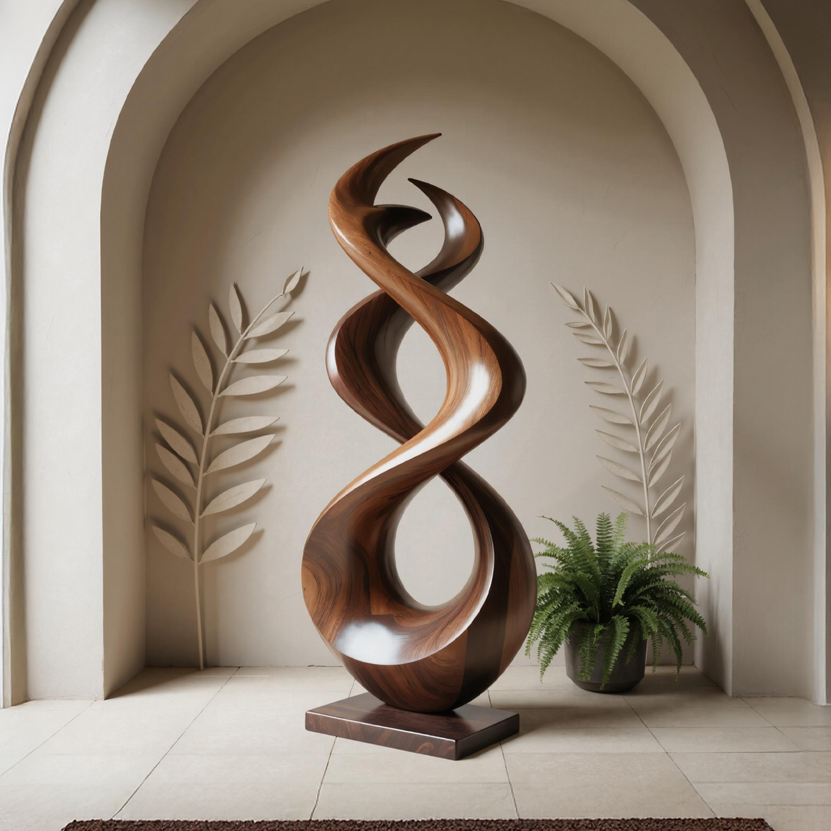 Rustic Abstract Solid Wood Flame Sculpture for Garden or Patio
