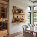 Live Edge Wood Wall Wine Shelf with Integrated Stemware Rack in Natural Oak finish