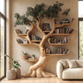 Solid Hardwood Tree Bookshelf with Carved Canopy and Root Base in Natural Oak finish