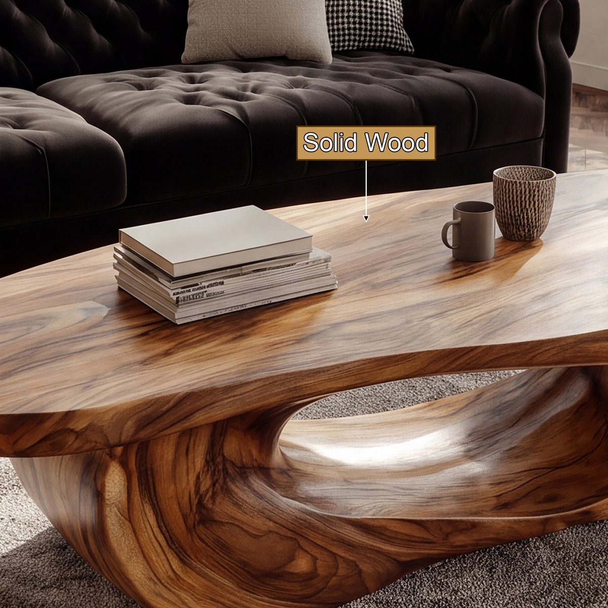 Low Sculpted Wood Coffee Table with Oval Loop Base - view 10